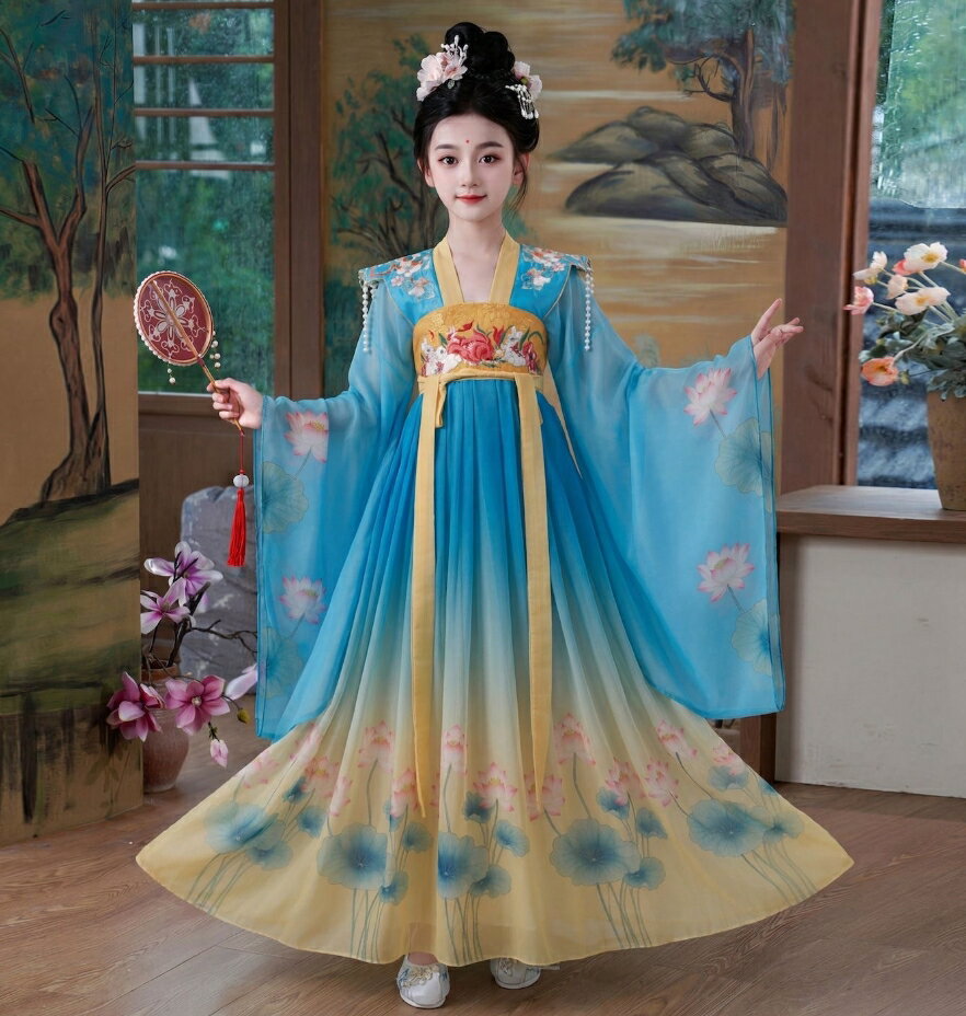 Rakuten - 子供 漢服 女の子 中国古代服装 中華古代コスプレ衣装 お姫様 振り袖 ロング丈 漢服ドレス チャイナ ワンピース キッズ 中華古代時代劇 皇后 貴妃 変身 返装 コスチューム エスニック 花刺繍 プリント 中華 ハロウィン コスプレ衣装 改良 チャイナドレス ブルー ベージュ