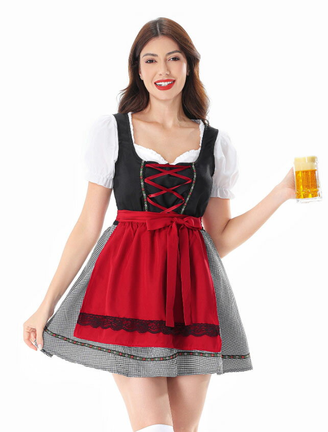 欧米風 メイド服 コスプレ ワンピース 大人 レディース 半袖 膝丈 ミドル丈 ローカ...