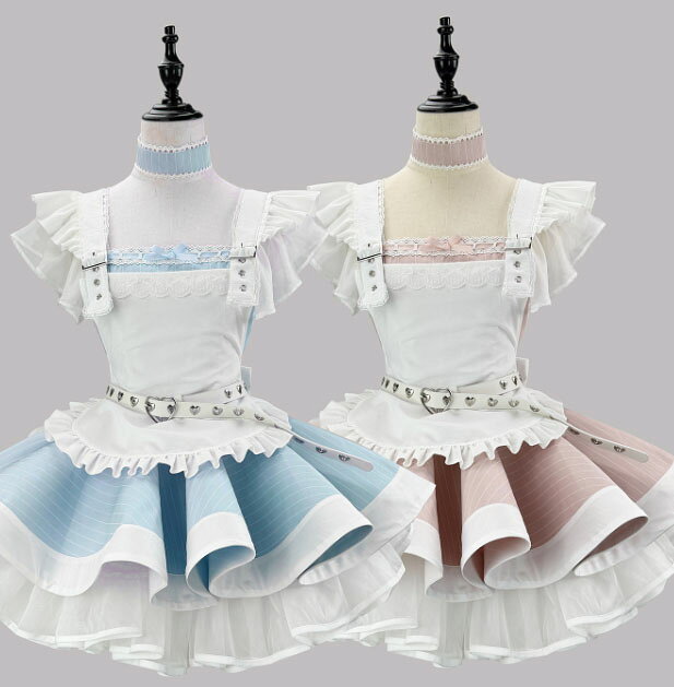 大人 メイド服 ショート丈 ミニ丈 半袖 Aライン ボリューム ロリータ ワンピース ...