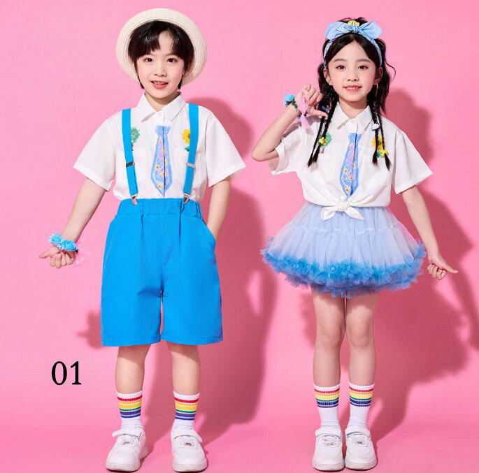 子供 ダンス衣装 女の子 男の子 学園祭 イベント 合唱 演出 ダンスウエア チアダンス衣装 半袖 ワイシャツ ショート…