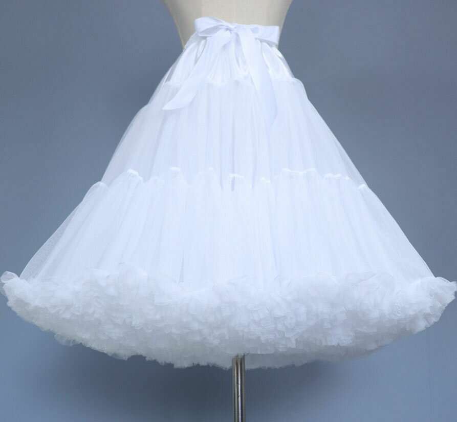 パニエ チュチュスカート ボリューム フリルいっぱい ミニ ショート丈 膝丈45cm 55cm ふわふわ パニエスカート 柔らかい ペチコート付き　白 ロリータ コスプレ衣装 ダンス衣装 メイド ゴスロリ＆ロリータドレス ハロウィン 大人用 ワイヤなし