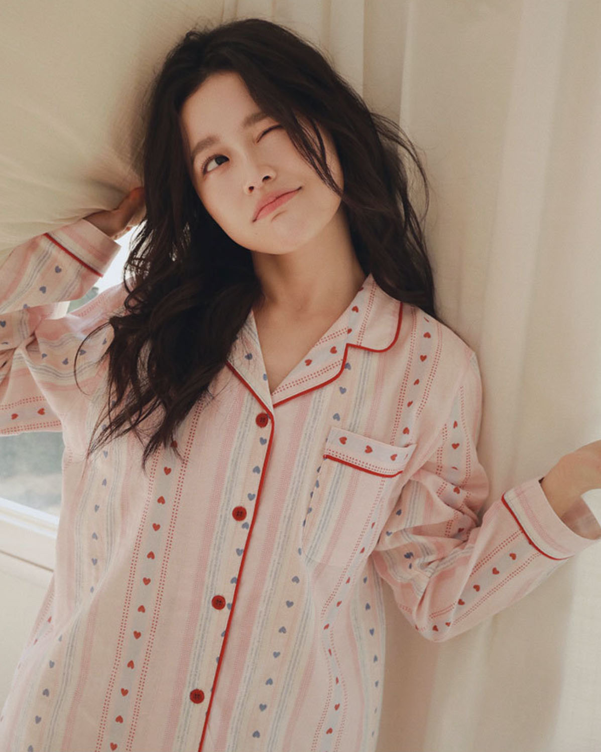 Rakuten - レディース 二重ガーゼ パジャマ セットアップ ダブルガーゼ 綿100％ 長袖 前開きトップス＋長ズボン コットン 可愛い ハート柄 柔らかい ルームウェア 部屋着 女性 寝間着セット 婦人服 ゆったり 春秋向けの薄め生地 ピンク S M L XL