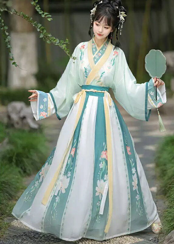 Hanfu Tang Suit Cute Chinese Dress 3-Piece Set for Women Short Sleeve Crossed Collar Chinese Dress Cosplay Costume 3 Colors Floral Print Ancient Chinese Clothing Chinese Style Halloween Cosplay Costume Green Blue Red Spring/Summer Chinese Costume S M L XL