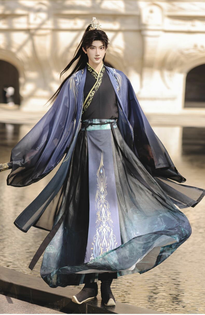 Rakuten - 大人 漢服 チャイナ服 3点セット 4点セット 紫＋黒 クール系 メンズ 中国古代服装 振袖羽織 交差襟 袴風 中華古代コスプレ衣装 おしゃれ 花柄 女性用可 中華ドラマ 武侠 侠客風 チャイナ服 中華衣装 華流 ハロウィン コスプレ S M L XL 2XL 3XL