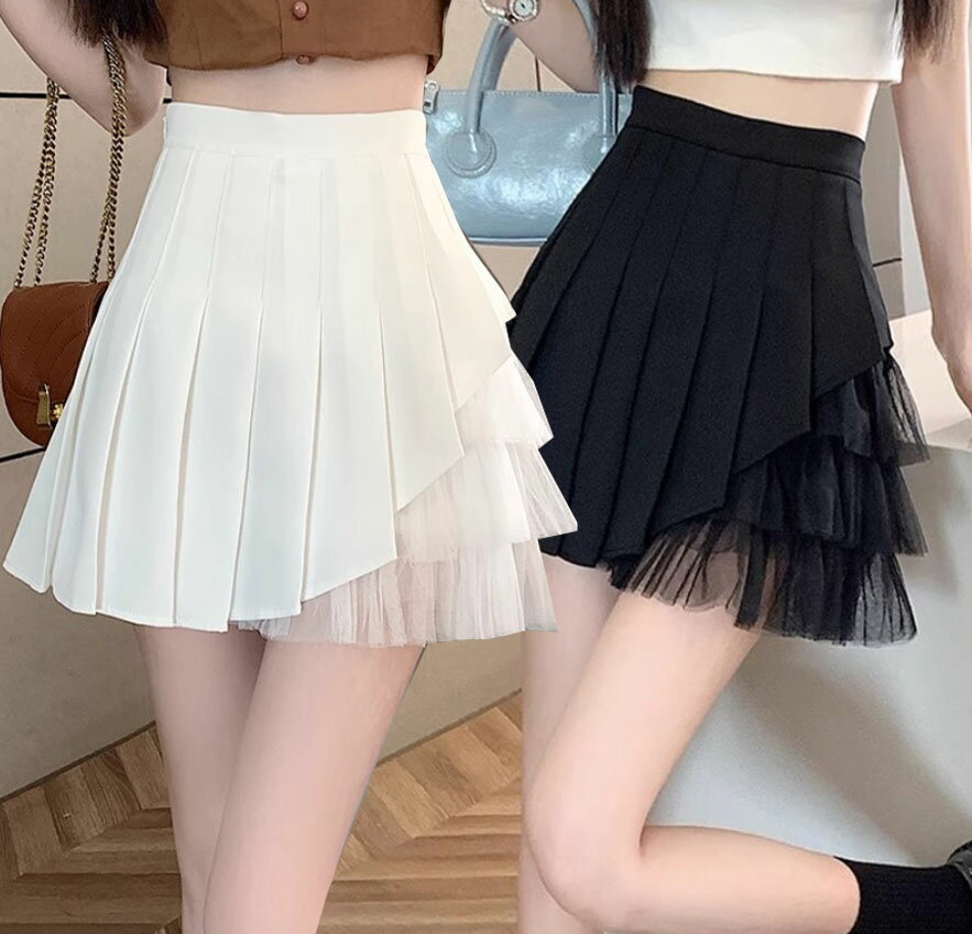 Rakuten - 新作 チュール付き プリーツスカート ミニ丈 ショート 膝上丈 サイドチュチュ付き 可愛い Aライン ミニ プリーツ スカート 大人 ジュニア 白 黒 ハイウエスト チアガール 学園祭 イベント 応援 ジャズ ダンス スカート 夏 カジュアル スカート S M L XL 2XL