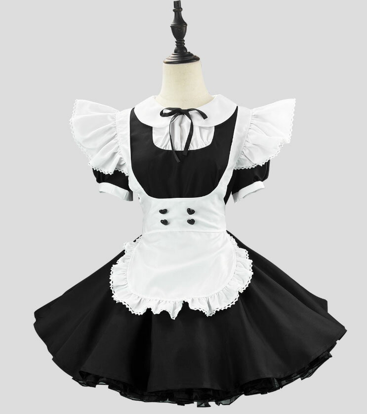 Rakuten - メイド服 半袖 ショート丈 メイド服 大人 女装 ミニ メイド ドレス 黒＋白 クラシック メイドコスチューム レディース 襟付き エプロンドレス Aライン ゴスロリ ロリータ服 コスプレ衣装 ワンピース パニエ追加可 S M L XL 2XL 3XL 4XL 5XL