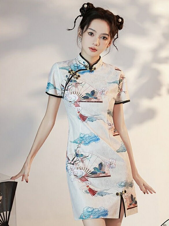 Rakuten - 夏新作 ミニ チャイナドレス 白系 レディース 半袖 ショート丈 チャイナ ドレス エスニック 和柄プリント ミニ チャイナワンピース 中華ドレス チャイナコスプレ ワンピース セクシー 中華古典風 日常改良チャイナワンピース コスプレ衣装 和風 華流 舞台 ステージ衣装