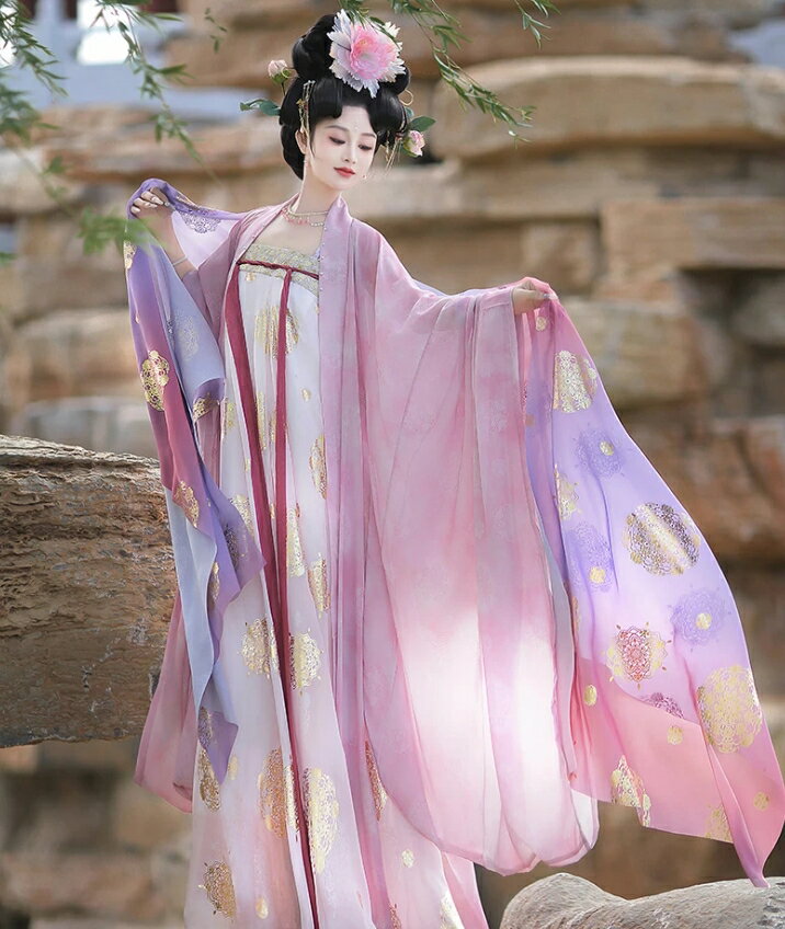 乐天商城 - レディース 漢服 チャイナ服 新作 ストール付き 3点セット 女性 大人 中国古代服装 唐朝 お姫様 花魁 宮廷風 皇后 貴妃 華やか 漢服 ドレス 中華古代古典 コスプレ衣装 振り袖 羽織 ロングワンピース 金色プリント キラキラ 華流 コスチューム ピンク 緑 ブルー 黒