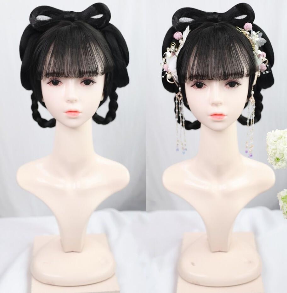 樂天商城 - 全頭かつら 女性 大人 中華古代コスチューム お姫様 フルウイッグ 黒 辮髪 リボン 可愛い 中華コスプレ ウイッグ かつら レディース 華流 舞台 ステージ 道具 中国古代服装 漢服 チャイナ服 ロリータ服用 かつら 漢唐古典 中華ドラマ 時代劇 コスチューム髪飾り 追加可