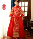 中国風お花嫁ウエディングドレス ロングドレス 赤 鳳凰刺繍 中華服上下二点セット 復古チャイナドレス 中華風パーティードレス フォマール衣装 華流コスプレ衣装 ...