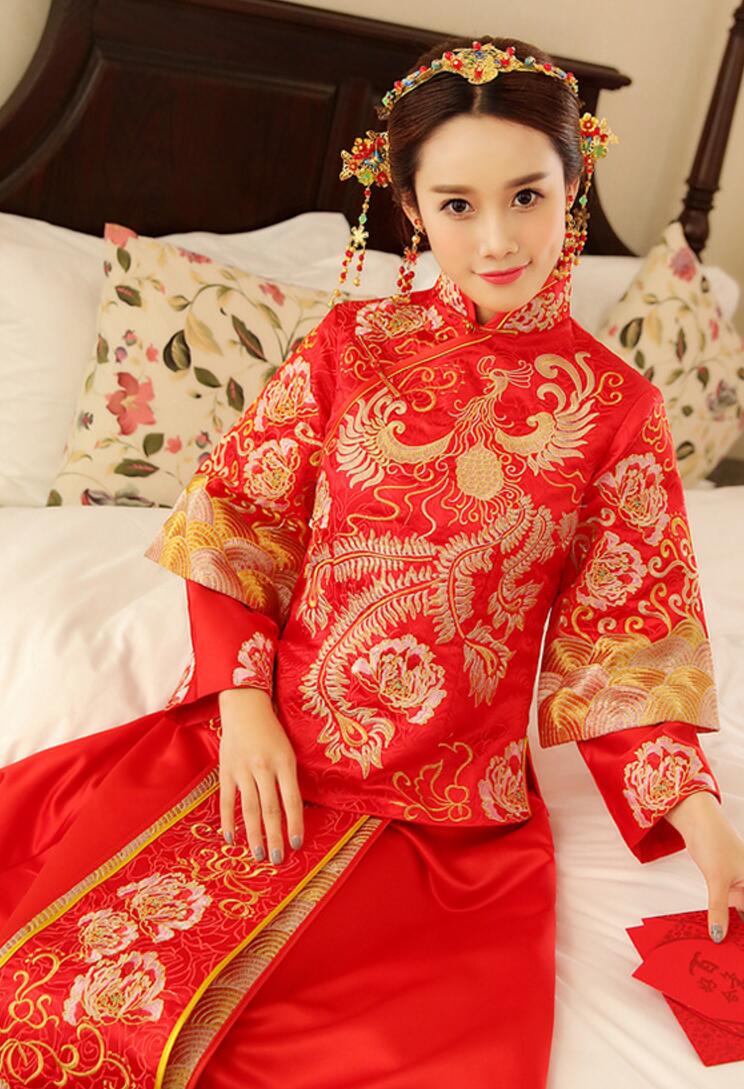 中国風ウエディングドレス　赤　中国古代宮廷風唐装・漢服中華服・舞台服装cosplay ステージコスプレ衣装中国古代チャイナ風イベント写真撮影演出ドレス　チャイナドレス　上下二点セット 送料無料