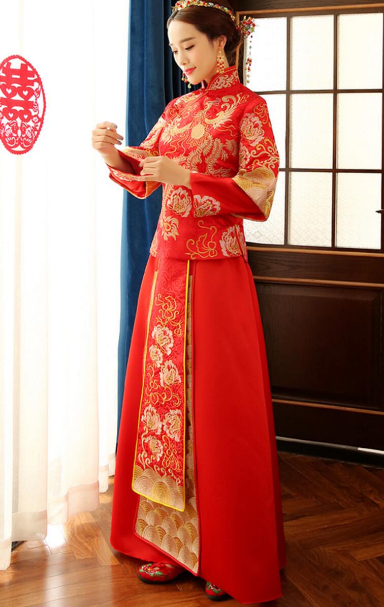 中国風ウエディングドレス　赤　中国古代宮廷風唐装・漢服中華服・舞台服装cosplay ステージコスプレ衣装中国古代チャイナ風イベント写真撮影演出ドレス　チャイナドレス　上下二点セット 送料無料