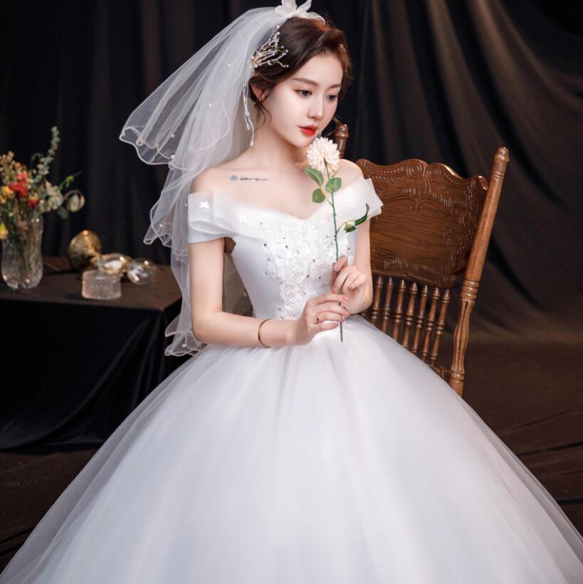 ウエディングドレス ロング ウェディングドレス Vネック マキシ丈 フォマール ウェディングドレス 結婚式 披露宴 白い 花嫁 ドレス ボリューム Aライン シンプル ロング フリル ドレス 可愛い 花 編み上げ S M L XL 2XL 送料無料 2