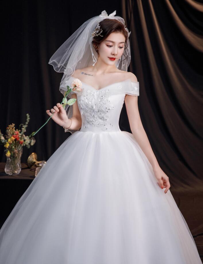ウエディングドレス ロング ウェディングドレス Vネック マキシ丈 フォマール ウェディングドレス 結婚式 披露宴 白い 花嫁 ドレス ボリューム Aライン シンプル ロング フリル ドレス 可愛い 花 編み上げ S M L XL 2XL 送料無料 3