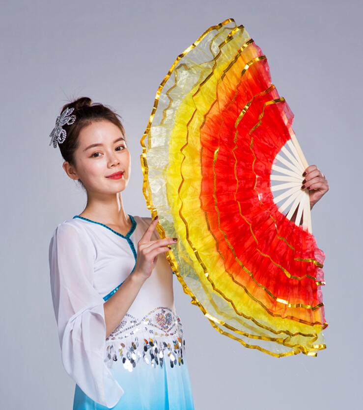 中華ダンス用 扇子 舞台 ステージグッズ シフォン フリル重ね ふわんり グラデーシ...