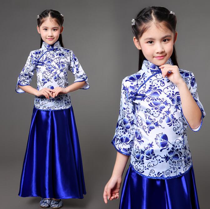 純の洋服屋さんの子供 中華服 チャイナドレス 中華ドレス 2点セット 女の子 七分袖 ブラウス ロングスカート 花柄 チャイナ 民族 エスニック 舞台衣装 ステージ衣装 発表会 演奏会 吹奏 合唱 古典演出服 クラシカル 演奏服 チャイナ服2点セット 大人 子供 120 130 140 150 S M L XL 2XL 3XL｜アングル3