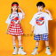 子供ダンス衣装2点セット キッズ 中華 ダンス 衣装 男の子 女の子 半袖 チャイナブラウス 菱形格子 シ..