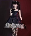 ジャンパースカート ロリータ ワンピース パンク ゴシック ゴスロリ ロリータ ドレス ショート丈 膝丈 暗黒系 ロリータ服 lolita フェイクレザー切替 ワンピース リボン フリル裾 豹柄 レオパード セクシー 仮装 ハロウィン コスプレ衣装 学園祭 舞台衣装 黒 送料無料