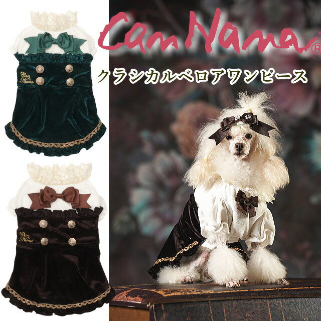 犬服 秋服 きゃんナナ クラシカルベロアワンピース SS-Lサイズ ブラウン グリーン チワワ プードル シーズ ドレス