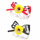 きゃんナナ 犬 リボン 夏 アクセサリー CanNana 【きゃんナナ】ダイヤチェックひまわりバレッタリボン 猫 ribbon レッド ブラック