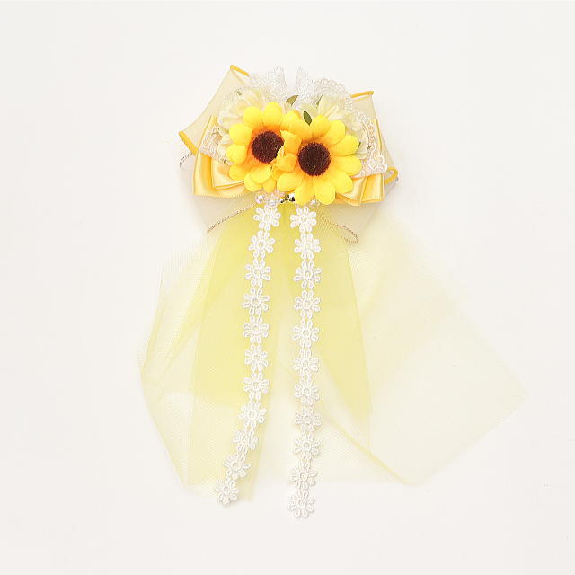 きゃんナナ 犬 リボン 夏 アクセサリー CanNana 【きゃんナナ】ひまわりベール風バレッタリボン 猫 ribbon イエローの商品画像 3