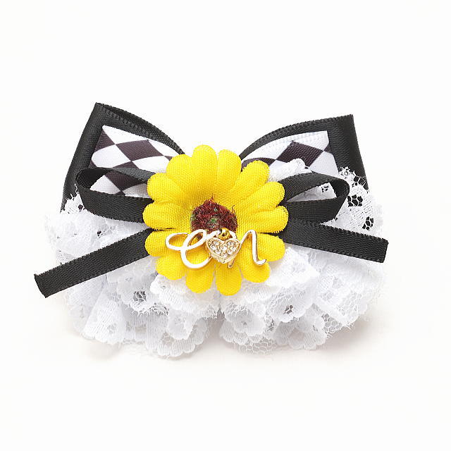 きゃんナナ 犬 リボン 夏 アクセサリー CanNana 【きゃんナナ】ダイヤチェックひまわりバレッタリボン 猫 ribbon レッド ブラックの商品画像 3
