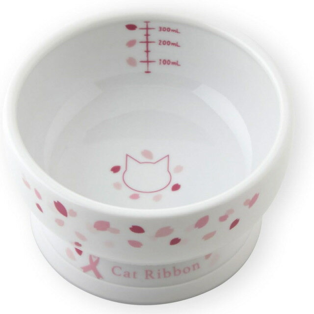 猫壱 食器 陶器 数量限定 猫用 脚付ウォーターボウル レギュラータイプ Sakura Cat Ribbon 2024 猫の食器