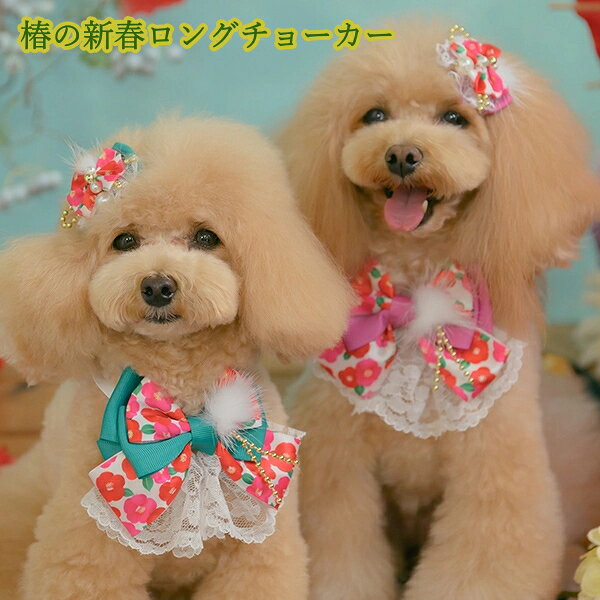 中型犬 柴犬 チョーカー きゃんナナ 2026椿新春ロングネックチョーカー アクセ メール便対応 お正月 キャバリア フレンチブル コッカー