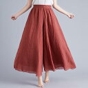 麻パンツスカートガウチョパンツ シフォンボトムス リネンワイドパンツ レディース ウエストゴム 大きいサイズ 体型カバー ハイウエスト ゆったり 涼しい フレアパンツ スカーチョ スカンツ おしゃれ 大人 マキシ ロング ふんわり裏地あり ダンススカート ヨガパンツ 春夏秋
