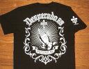 【DESPERADO 69 デスペラード69】 ヘビーオンス コットン生地 メキシカン チカーノ柄 半袖 Tシャツ ≪PRAY HAND プレイハンド≫ (BLACK×WHITE) ホットロッド バイカー ローライダー 祈り手 プレイングハンド 聖母マリア クロス 十字架 ブラック 黒 ホワイト 白 メンズ