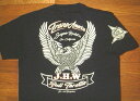 【FULL THROTTLE フルスロットル】 ヘビーオンス コットン生地 ピンストライプ バイカー 柄 半袖 Tシャツ ≪TRANS-AMERICAN EAGLE≫ (ネイビー×レッド) アメリカン イーグル ハーレーダビッドソン ホットロッド バイク 白 紺 黒 チップスカンパニー ムーンアイズ バンソン