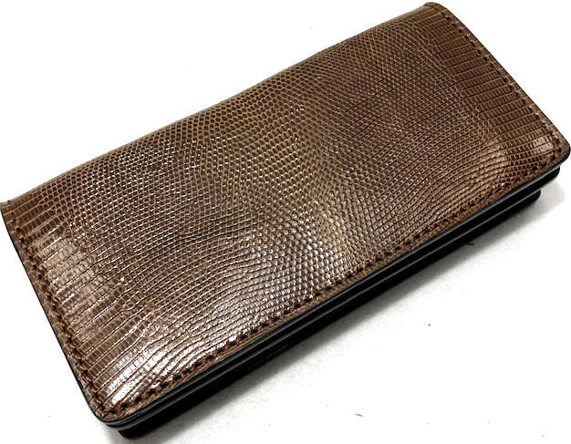 高級リザードトカゲ皮革製ロングウォ...