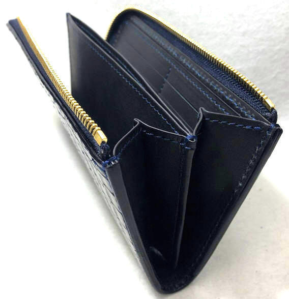 限定生産【DOLCEVITAドルチェヴィータ】高級ポロサスクロコダイル入江ワニ皮革製L字形ラウンドジップ薄型ロングウォレット(ネイビーtimes;ブラック)紺黒L型ラウンドファスナーラウンドジッパースモールクロコダイル長財布牛革本革ワニ革サドルレザー