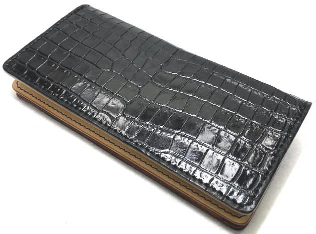 限定生産 【DOLCE VITA ドルチェヴィータ】 高級 ポロサス クロコダイル 入江ワニ 皮革製 ロング ウォレット (ブラック×タン) 黒 茶 イタリアンレザー サドルレザー ブッテーロ ライダース 長財布 バイカーズ ワニ革 本革 スモールクロコダイル FUNNY ファニー KC's クロコ