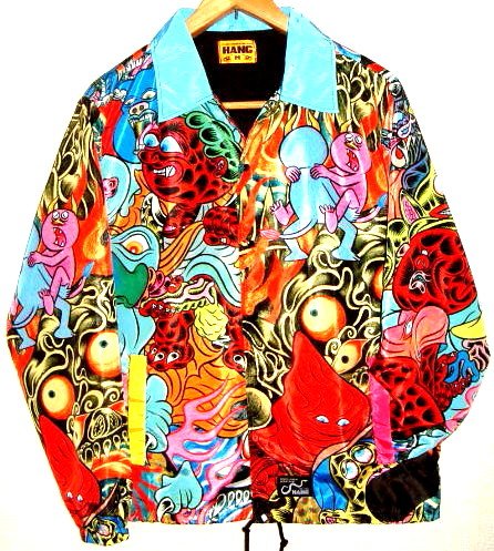 限定 【HANG ハング 犯具】×【Hideyuki Katsumata 氏】 肉厚 ポリエステル生地 総柄 コーチジャケット ..