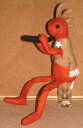 【R4T】 【KOKOPELLI ココペリ】 【LOCOPELLI ロコペリ】 ネイティブアメリカンの精霊 笛を吹き幸せを運ぶ インディアンの妖精 高級 スウェードレザー素材 皮革製 レインボー 虹 ベスト 着用 ぬいぐるみ ドール 「全長約34cm」 (レンガ) 褐色 茶 人形 カチナ カチーナ