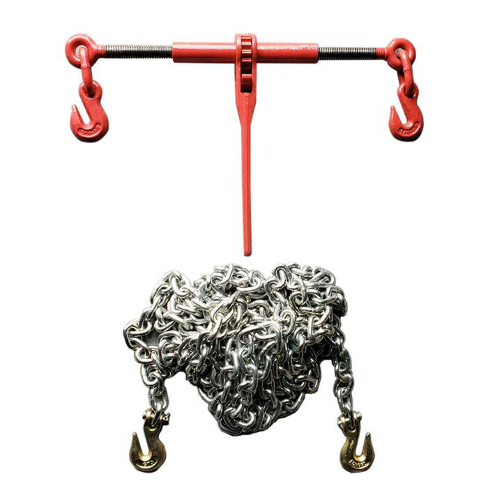 チェーンロードバインダー ラチェット式 チェーン付き　チェーン長さ8m　レバー式ブロック 荷締機 ガッ..