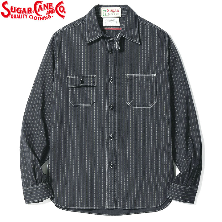 樂天商城 - No.SC29585 SUGAR CANE シュガーケーンFICTION ROMANCE8.5oz. BLACK WABASH STRIPE WORK SHIRT