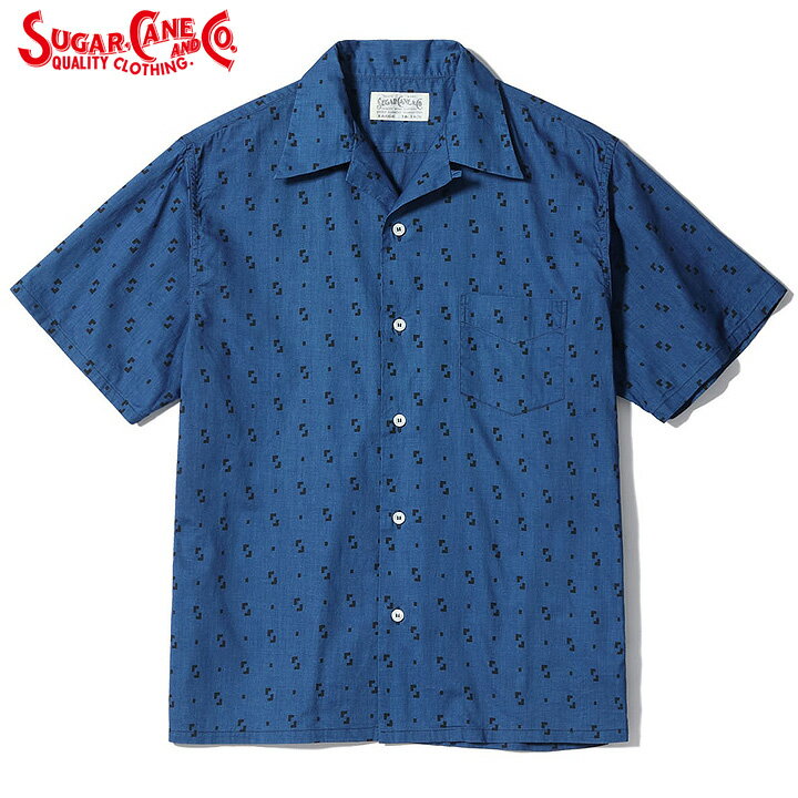 No.SC39511 SUGAR CANE シュガーケーンFICTION ROMANCE3.5oz. INDIGO PRINT OPEN SHIRT