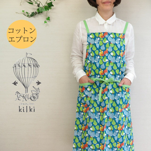 [メール便・宅配便可]KILKI(キルキー)肩ひもプリントエプロン[エプロン ナチュラル 北欧風 綿100 おしゃれ 安い かわいい キッチン お洒落 可愛い 母の日 ギフト プレゼント 介護士 保育士 ガーデニング TC1045 ]【楽ギフ_包装】のサムネイル