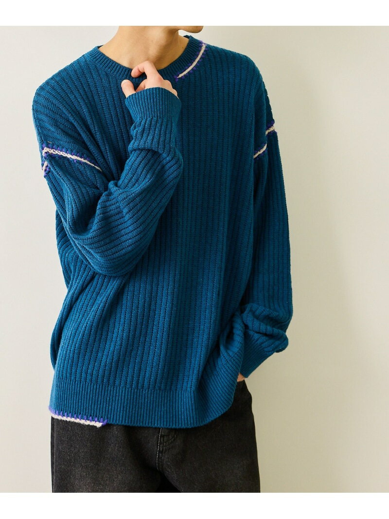 【SALE／50%OFF】カラーステッチクルーニット JUNRED ジュン スタンダード ピックス トップス ニット ブラック ブルー【RBA_E】[Rakute..