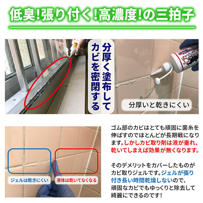 カビカビ取り【カビ取り侍ジェルタイプ200g】お風呂風呂浴室のパッキンゴムパッキンタイル目地窓枠キッチンサッシシーラントの黒カビを強力除去する業務用カビ取り剤