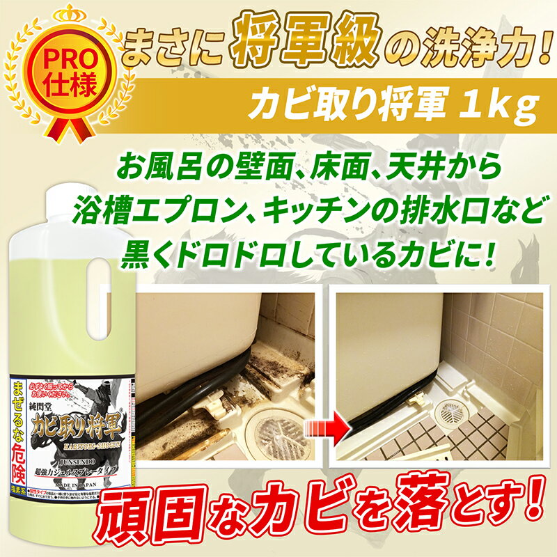 カビ カビ取り カビ取り将軍 低粘度タイプ 1kg /風呂の壁 天井 キッチン 洗面台 排水口 ゴムパッキン タイル目地の頑固な黒カビ 雑菌を除去して悪臭を消臭する業務用でも使う本格的なカビ取り剤 /スパイダーのようにかかるカビ除去剤で除菌してカビ掃除が楽に /KG-J1000