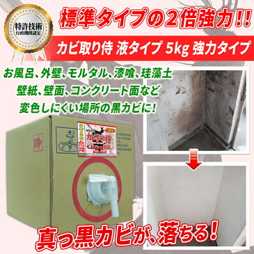 カビ カビ取り カビ取り侍 液タイプ 5kg 強力タイプ/浴室・ユニットバスと室内の壁紙 ビニールクロス ジプトーン キッチン トイレ プラスチックや外壁のモルタル エアコンの黒カビ アオカビ コケを強力に除去 除菌するプロ仕様 塩素系 カビ取り洗浄剤/詰め替え用/大容量5000g