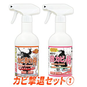 カビ取り 防カビ カビ撃退セット1 /カビ取り侍液スプレー500g標準タイプと防カビ侍アルコールタイプ350mlのセット /強力なカビ取り剤で部屋の壁紙 布製のマット 布団 ソファ カバー 砂壁 土壁 風呂のカビ 細菌を除去して防カビスプレーで防止/洗剤で掃除と対策 /KZ-G-S