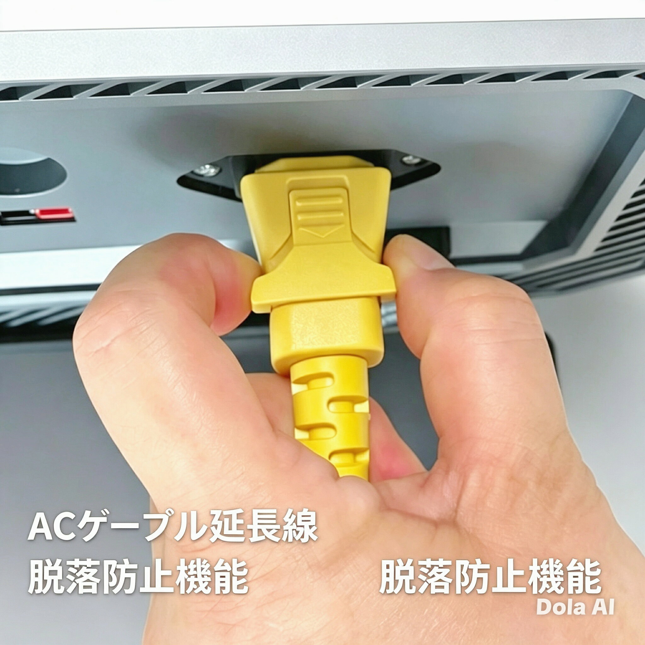 ポータブル電源延長コード抜け止め機能付きでケーブルの脱落をしっかり防止。12A・...