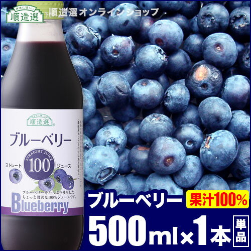 【 ポイント5倍 マラソン期間】 ブルーベリー100 500ml×1本 無添加 果汁100 順造選 ストレート ブルーベリージュース ジュース 100％