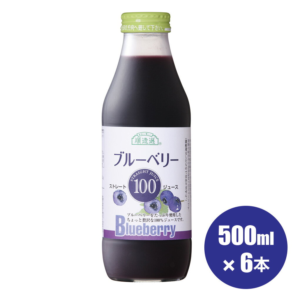 【 ポイント8倍 マラソン期間】 ブルーベリー100 500ml×6本入りセット ジュース 送料無料 果汁100％ 順造選 無添加 ストレート ブルーベリージュース 100％