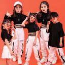 部分即納 白 カーゴパンツ ズボン キッズ ダンス 衣装 キッズダンス衣装 単品販売 HIPHOP ヒップホップ 半袖tシャツ 子供 サルエルパンツ ジャージ ...