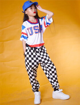 キッズダンス衣装 キッズ ダンス 衣装 ヒップホップ HIPHOP チェック柄 長ズボン サルエルパンツ ダンスパンツ 子供 チェックパンツ 体操服 jazz ズボン ボトムス ジャズ 舞台衣装 練習着